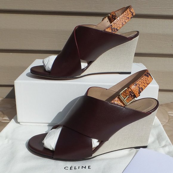 CELINE CrissCross Leather Python Canvas Wedge 39.5 - Picture 6 of 12